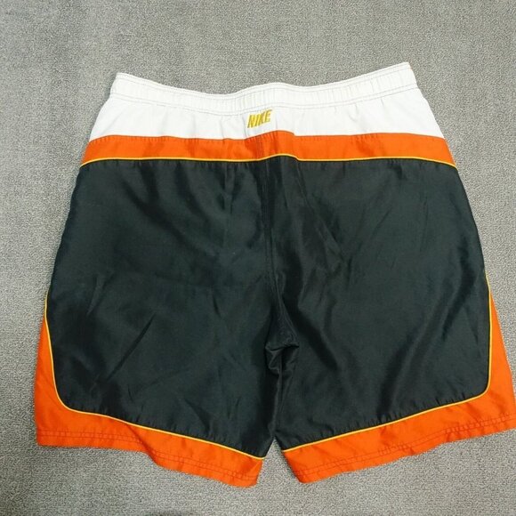 Nike Swim Trunks Men's Size Large Gray Orange Stripe Drawstring Hook Loop Mesh - Picture 4 of 5